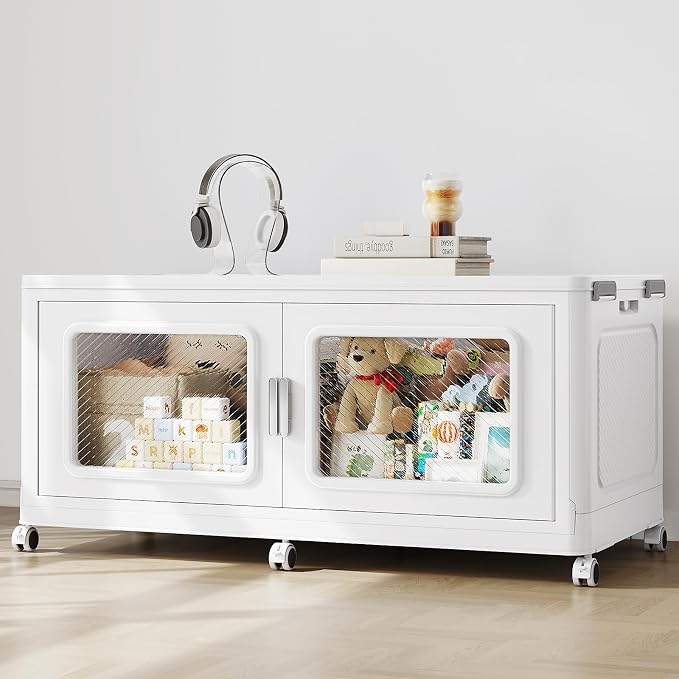 BROVIEW 300 Qt Extra Large Stackable Storage Bin with Lid, 1 Pack White | 75Gal Extra Large, Collapsible Storage Boxes with 1 Lid, Folding& Rolling Plastic Drawer, Heavy-Duty Cabinet Organization