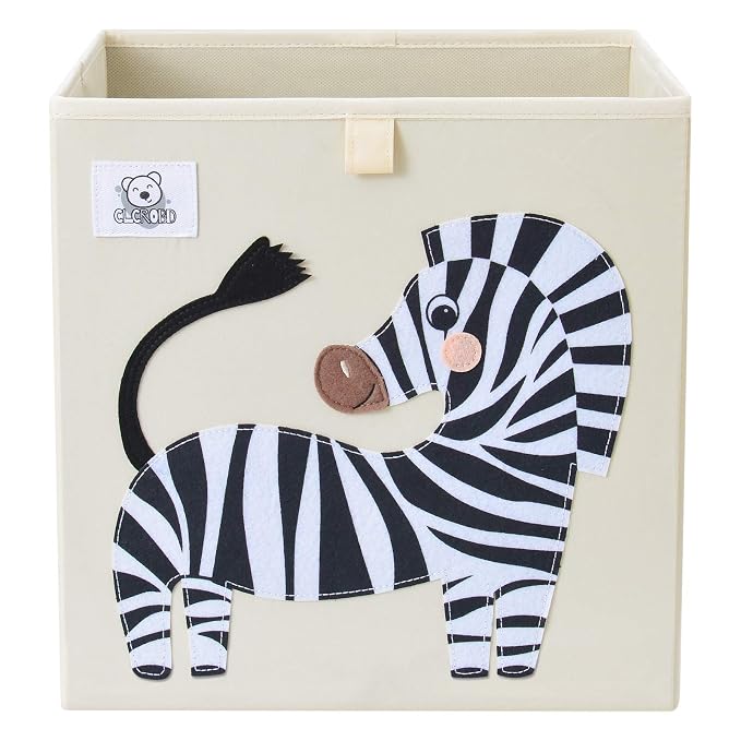 13 Inch Animal Cube Storage Bins, Foldable Fabric Kids Toy Box & Toy Chest | Kids Storage Cubes, Toy Storage Organizer Basket for Toddlers, Boys and Girls, Playroom and Nursery (Zebra)
