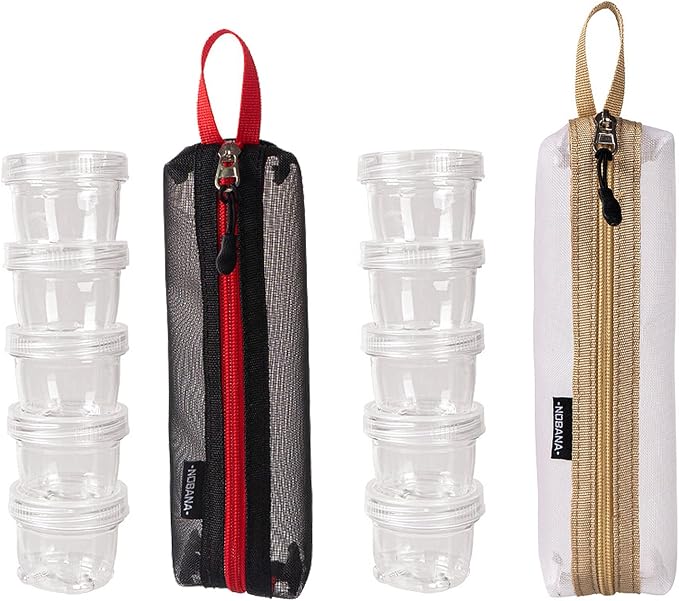 Camping Kit Travel Seasoning Container Bag with 5 Clear Bottles Outdoor Portable Organizer Jar