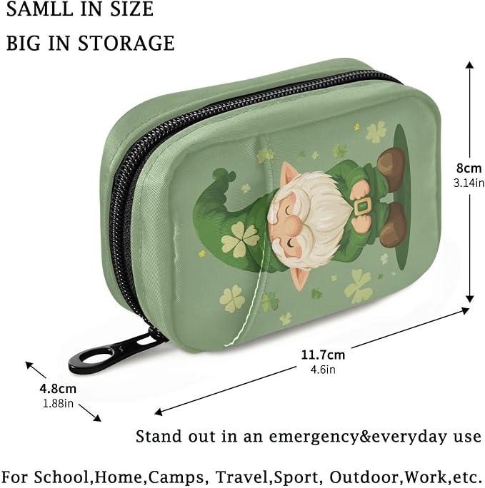 Fustylead St Patrick Day Cute Gnome Travel Pill Case Bag with Zipper Weekly Pill Box 8 Compartments 7 Day Personal Pill Case Purse Medicine Case Organizer