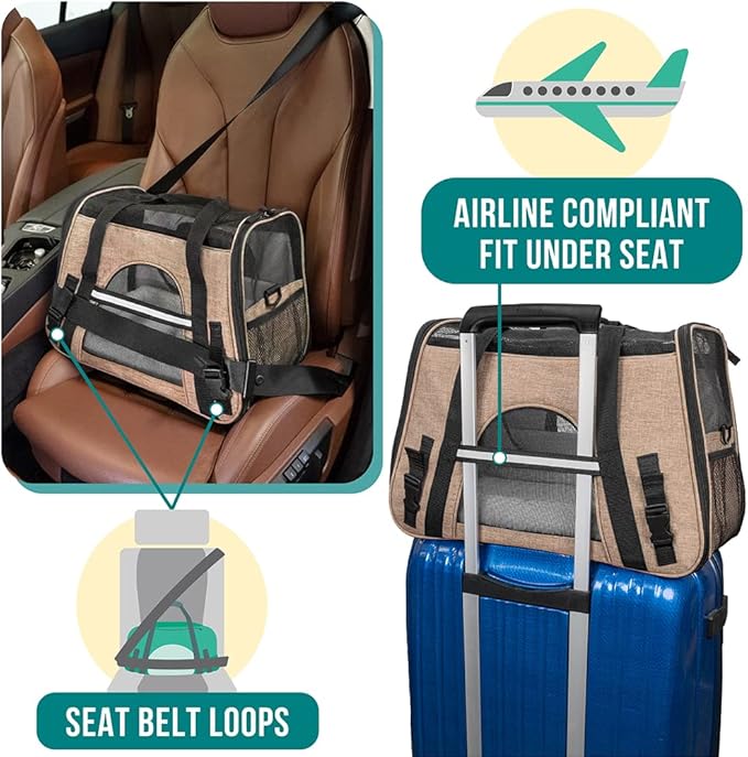 PetAmi Airline Approved Pet Carrier Cats & Small Dogs, Small Heather Taupe | Soft Sided TSA Travel Bag, Sherpa Bed, Breathable Mesh Ventilation, Collapsible Bowl, Fits Under Seat, Up to 18 lbs
