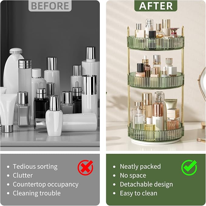 360° Rotating Makeup Organizer, Large Capacity Skincare & Cosmetics Storage | Skincare & Makeup Caddy, Bathroom Counter Organizer, Spinning Storage Tray for Perfume, Dresser, Bedroom, Vanity Countertop