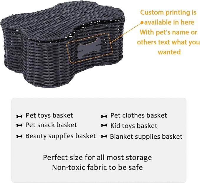 Morezi Dog toy basket bin box with lid bone shape designed personalized great for organizing chew toys leashes clothing in living room area for pet dogs cats breeds