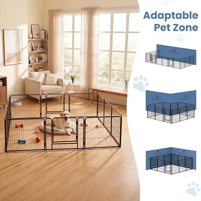 DUMOS Dog Playpen 24 Inch 12 Panels Indoor Outdoor Metal Pet Fence | Foldable Dog Play Pen with Door, Portable Exercise, RV Camping, Puppy Small Dogs