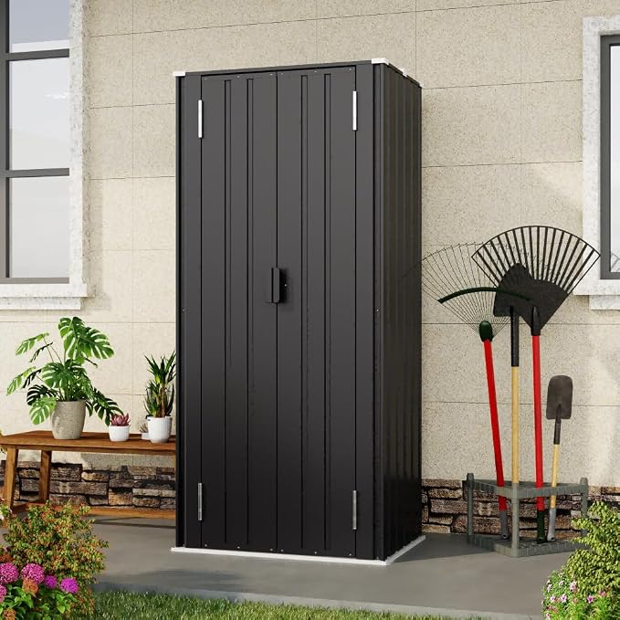 Devoko 28 CU FT Storage Cabinet, Metal Storage Shed with 3 Adjustable Shelves, for Patio Garden Backyard, Black