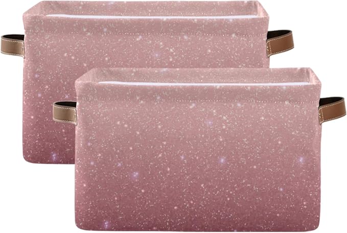 Rose Gold Sequins Storage Basket Bin, Large Cube Storage Box Canvas Collapsible Storage Organizer for Home Office Closet