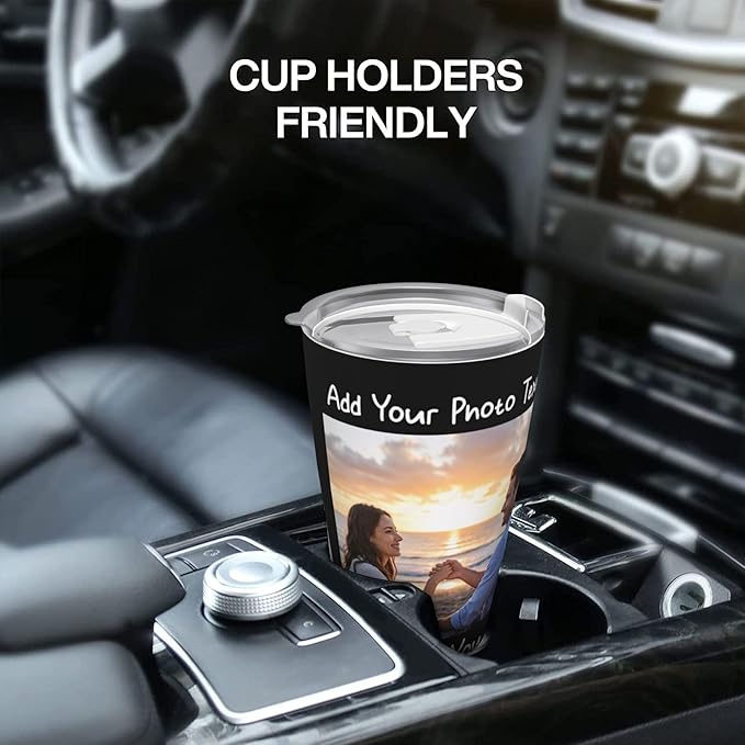 Personalized Stainless Steel Tumbler with Photo Logo Text Name, Custom 20 Oz Coffee Mug for Christmas Anniversary Birthday, Customize Travel Car Thermos Cup for Family Friends
