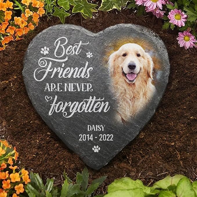 Wrappiness Pet Memorial Stone - Forever in My Heart, Personalized Dog Memorial Gifts, Remembrance Condolences Bereavement Gifts for Loss of Pet Custom Photo (Heart 01, Stone with Stand)