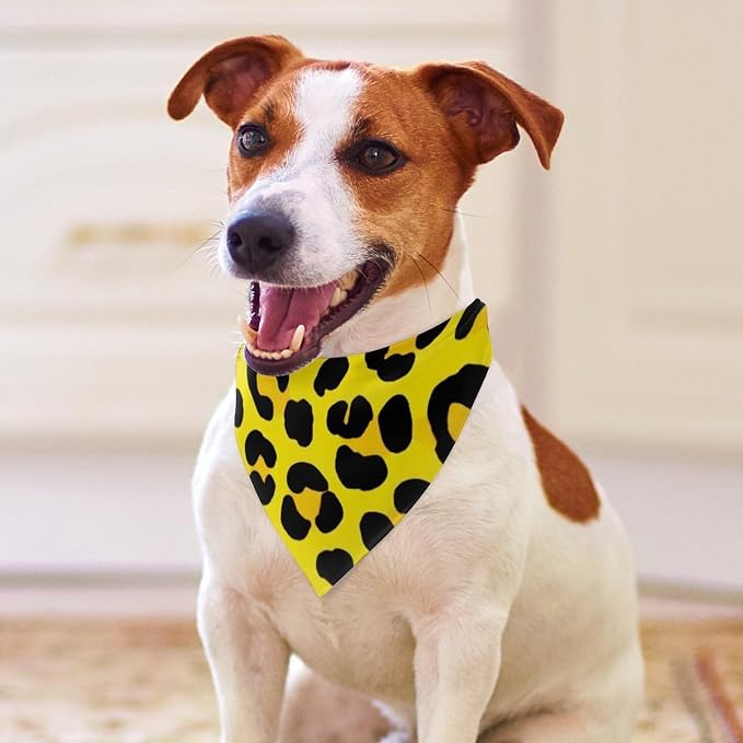 Soft and Lightweight Pet Accessories Scarf Animal Skin Cheetah Leopard Leather Print Yellow for Small, Medium, Large Dogs and Cats Travel, Beach Vacation, Daily Use