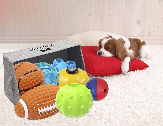 Morezi Linen-cotton blend dog toy basket and dog toy box, dog toy basket storage - Perfect for organizing pet toys, blankets, leashes, chew toys - Grey Stripe - Dog