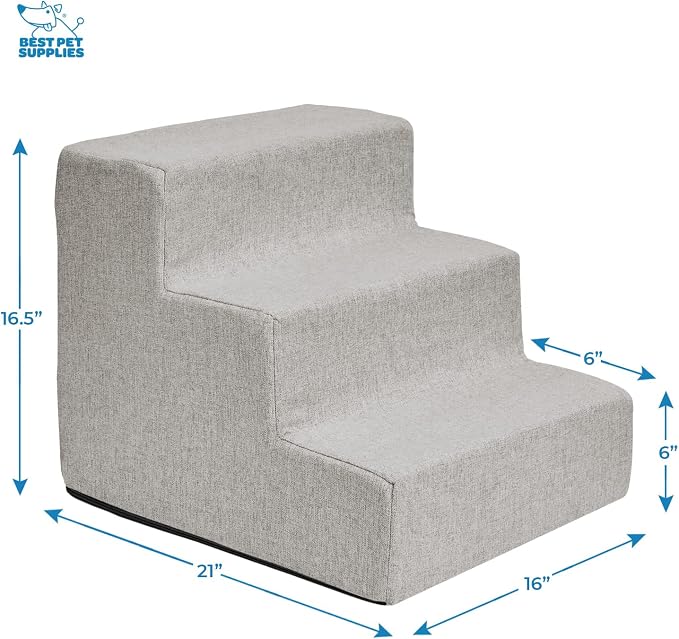 Best Pet Supplies Dog Stairs & Steps - Foam Steps for Small Dogs & Cats, Non-Slip Indoor Balanced Pet Step Support, Dog Ramp, No Assembly, Sand, 3-Step