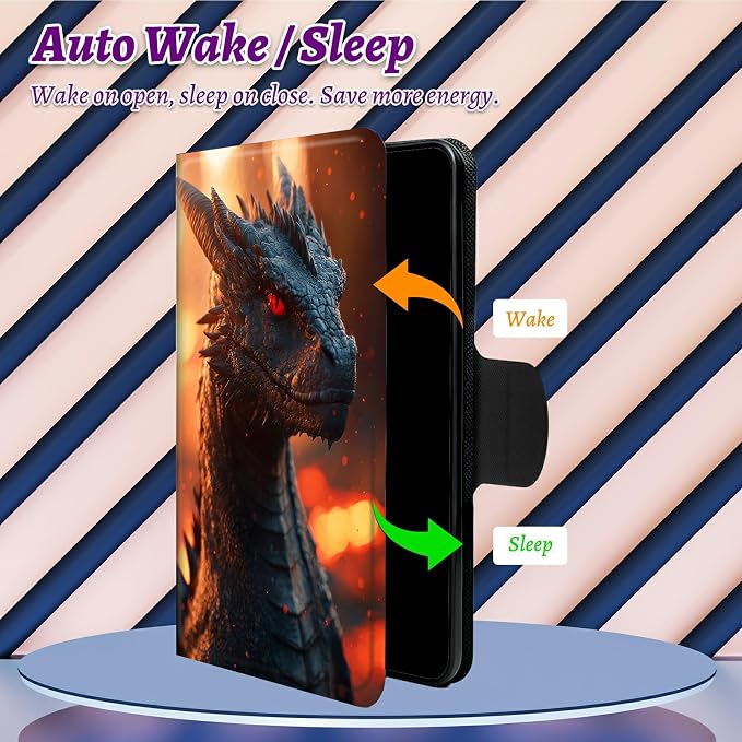 Rotating Handle Case for Samsung Tab S10 Ultra 2024/Galaxy S9 Ultra 2023 14.6", 360 Degree Swivel Kickstand with Magnetic Closure Shockproof Leather Protective Cover, Red Eyed Dragon