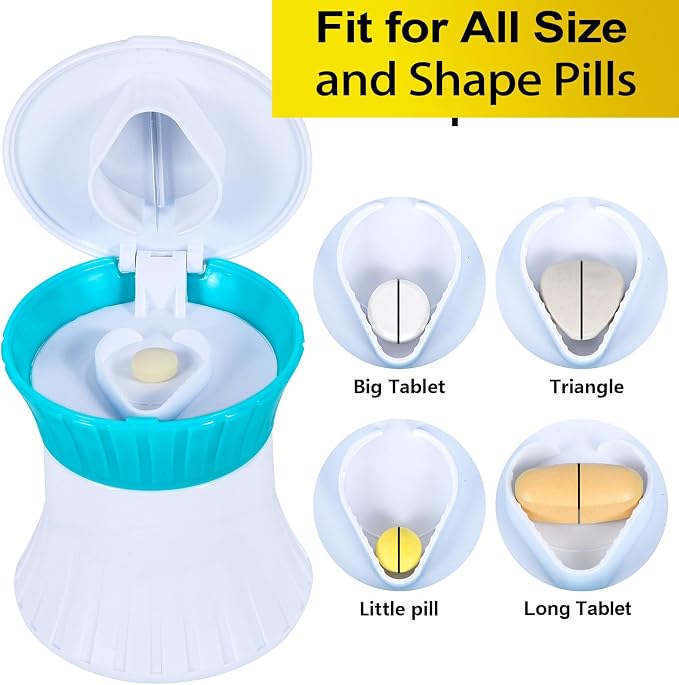 Pill Cutter and Splitter for Small or Large Pills - [3 in 1] - Tablets Crusher Grinder - Pills Cutter with Small Pill Box Organizer Giramika