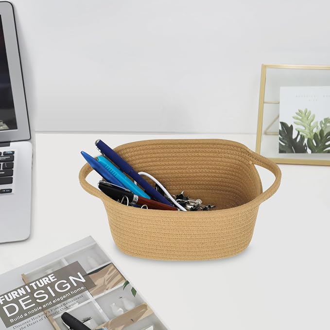 ABenkle Small Storage Basket, Mini Cotton Rope Woven Basket, Cute Boho Decorative Toy Storage Bin