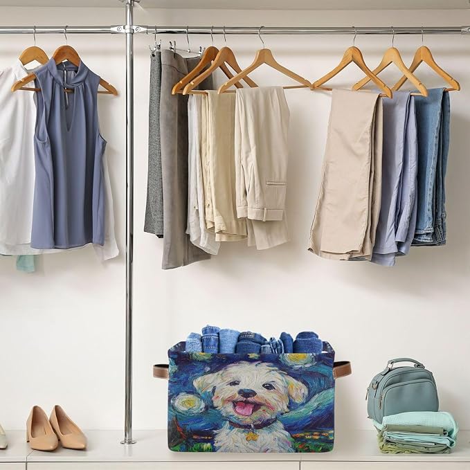 Dog Starry Night Blue Rectangular Storage Bin Basket with Handles - Laundry Hamper Nursery Storage Storage Baskets