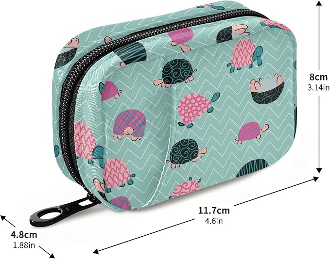 Naanle Swirl Cartoon Turtle Pill Box 7 Day Pill Case Travel Pill Organizer Bag with Zipper Portable Weekly Case Compact Size for Vitamin Supplement Holder Home