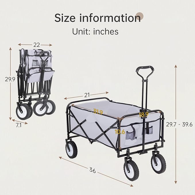 Folding Wagon Garden Cart Collapsible Beach Wagon Grocery Wagon with 4 Universal Wheel for Shopping Park Picnic, Beach Trip, Outdoor Activities, Camping(Grey)