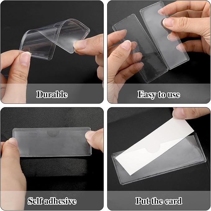 80 Pack Self-Adhesive Label Holders, 1" x 3" Clear Pockets | Top-Loading Pvc Pockets, Clear And Durable, Sticks To Shelves, Bins, Mailboxes, Wood, Metal, Plastic, Cardboard