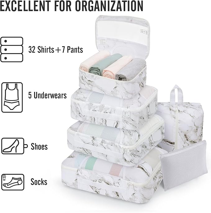 Veken 8 Set Packing Cubes for Travel Essentials, Suitcase Organizer Bags in 4 Sizes, Carry-On Luggage Accessories with Laundry Bag, Airplane Must Have with 99-Count Mesh Holes
