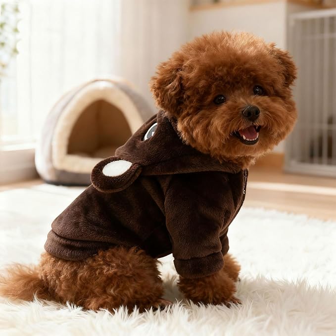 Dog Hoodie with Bear Ears Fleece Dog Sweater for Small Dogs French Bulldog Clothes Puppy Costume for Small Dogs XS Winter Clothes Cozy Pet Fleece for Cats
