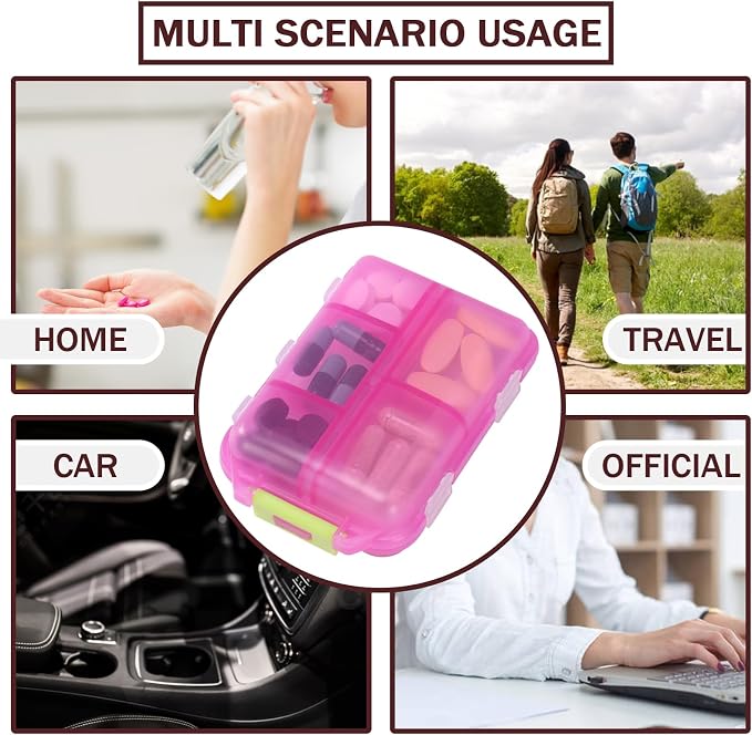 4PCS Travel Pill Organizer Portable Pocket Pill Case Small Pill Box for Purse Medicine Organizer Have 10 Compartments Storage Vitamin Fish Oil by INVODA (4 Pack+Lables)