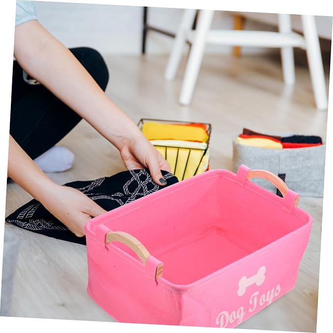 PRETYZOOM Pet Storage Organizer Basket Cute Cartoon Design Versatile Storage Case for Toys Clothes Sundries Felt Material Capacity Portable Carry Handle Stylish Home Decor