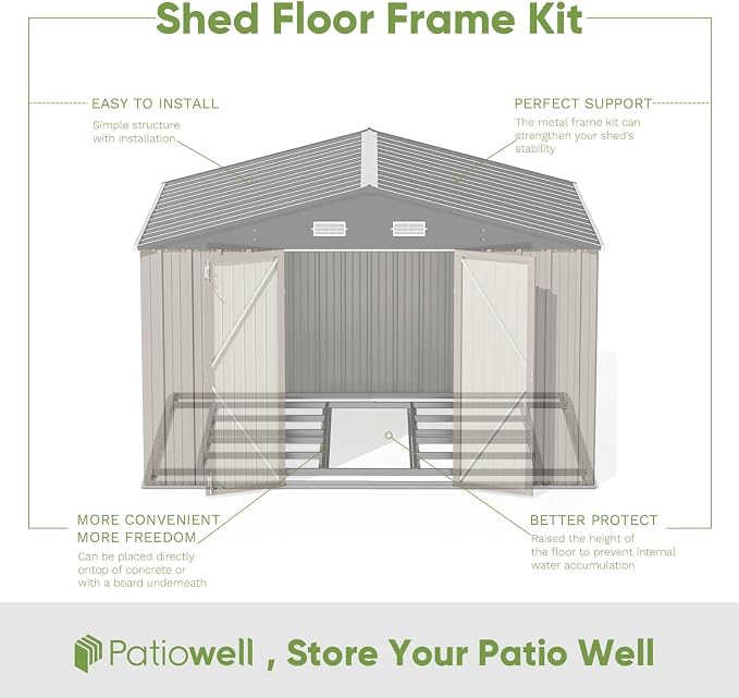 Patiowell 10x8 FT Outdoor Storage Shed with Floor Frame, Brown | Large Garden Tool Metal Shed, Sloping Roof, Double Lockable Door, Outdoor Shed For Backyard Garden Patio Lawn