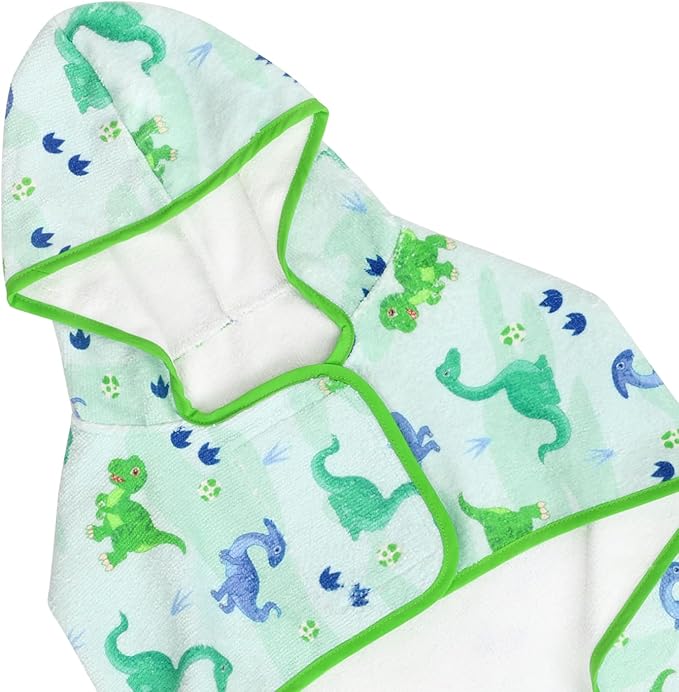 HDE Dog Bathrobe Super Absorbent Quick Drying Puppy Towel Wrap Coat Adjustable After Bath Robes with Hood for Dog Sizes S-XXL Cute Dinosaurs XL
