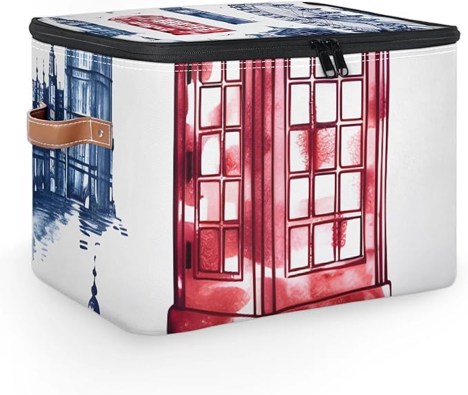 UK London Foldable Storage Bin with Lid Zipper | Closet Shelf Organizer, Boxes, Basket Containers for Home, Lidded Storage Cube for Bedroom, Waterproof, with Handles