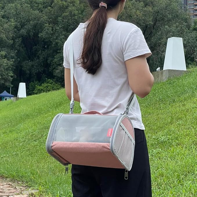 Guinea Pig Carrier Travel Small Animal Bag Lizard Bird Rabbit Cage Squirrel Breathable Bag Portable Hamster Pet Hangbag (Small, Pink)