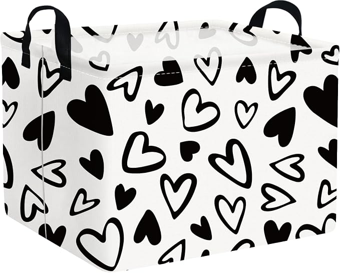 Rectangular Valentines Day Gift Basket Empty,Heart Gift basket Organizer Bins for Girls Room Decor,Nursery hamper,Easter decor(Lovely black heart)