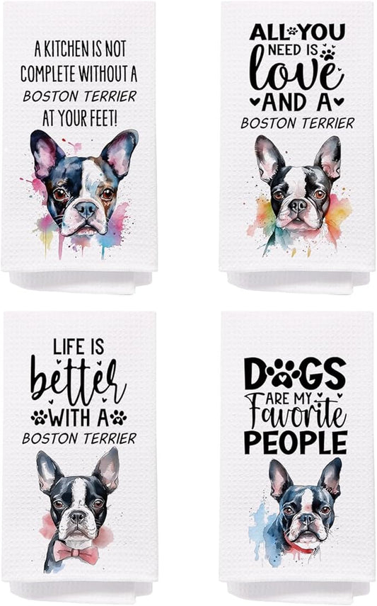 SPBL&L Boston Terrier Gifts for Women,Boston Terrier Decor Kitchen Bathroom Hand Dish Towels Set of 4,16x24 Inches