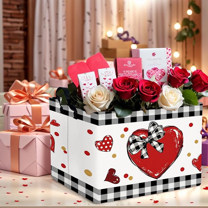 Cute Large Valentine's Day Gift Basket Empty Heart Decor Storage Bin for Kid Baby Room Décor (Bow Big Love)