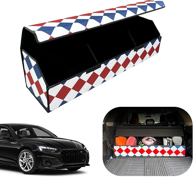 Car Trunk Organizer for For Audi S4 - Custom Fit,Easy Installation，Large Space Outdoor Trunk Organizer with Leather,Hook and Loop Fastener,4-Layer Cover,For Audi S4 2010-2016
