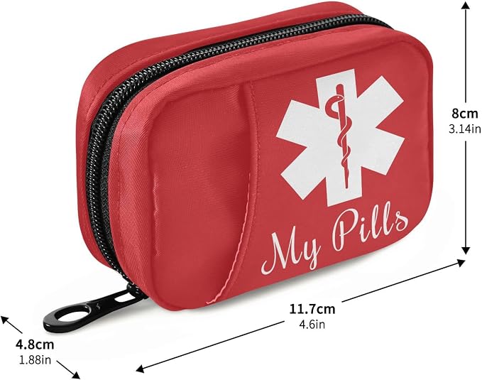 Pill Organizer Medical Sign Pill Box 7 Day Pill Case Bag Travel Pill Organizer Bag with Zipper Portable Weekly Case Compact Size for Vitamin Supplement Holder