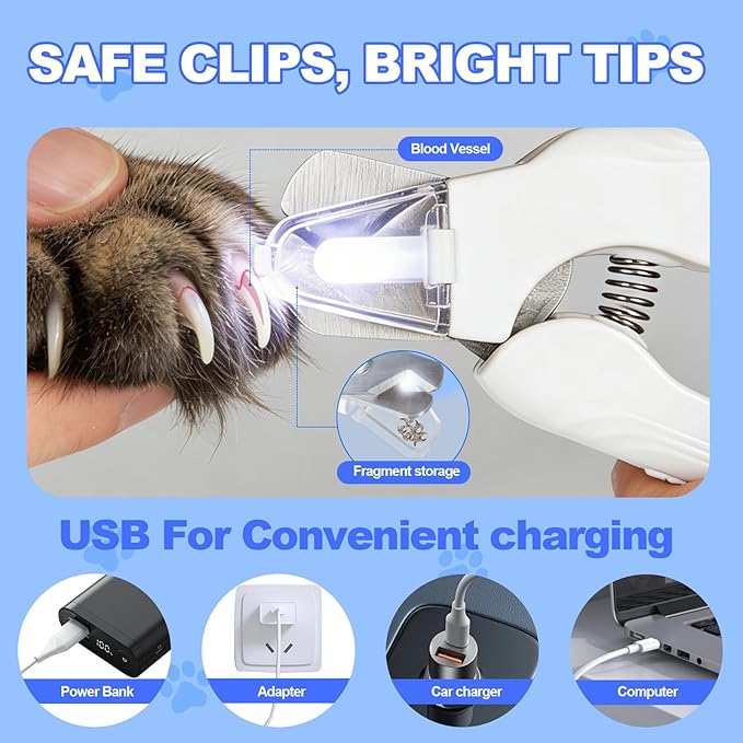 2-in-1 Dog Nail Clippers with Light - Electric Pet Nail Grinder Quiet for Small Large Dogs & Cats, LED Prevent Over Cutting, USB-C Rechargeable Safety Guard Grooming Kit for Black Nails