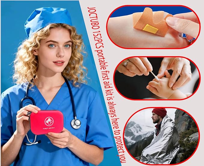 First Aid Kit 152 Piece Waterproof Hard Shell Portable Medical Kit Red | Waterproof Hard Shell Portable IFAK Emergency Kits for Home, Camping, Hiking, Sports, Office, Travel, Outdoor