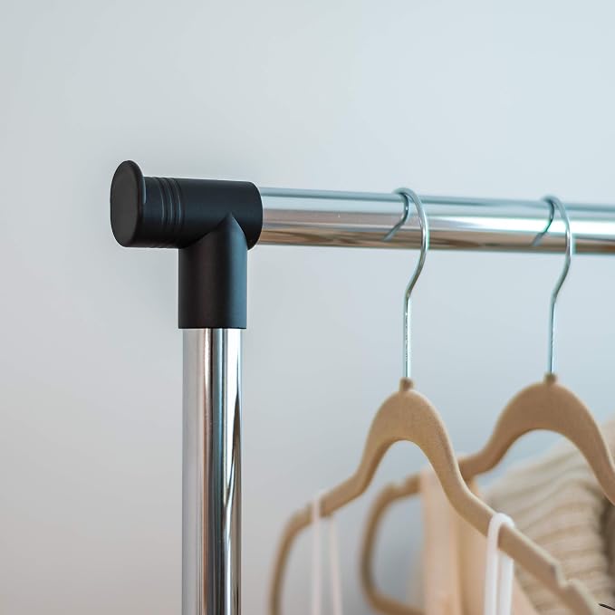 IRIS USA Single Rod Rolling Clothes Rack, Height Adjustable, Black | Adjustable hanging space for garments, accessories, and storage needs with smooth mobility