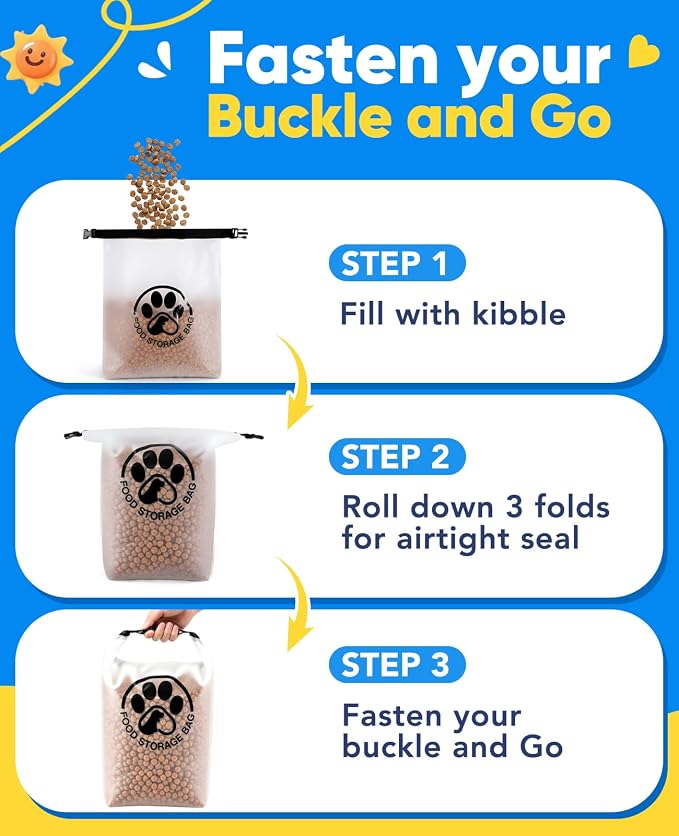 Pet Food Storage Bag for Travel - Transparent Leak-Proof Dog Food Container with Roll-Top Closure, Keeps Kibble Fresh for Camping Trip, Dog Boarding, Weekend Getaways (14 Cups)