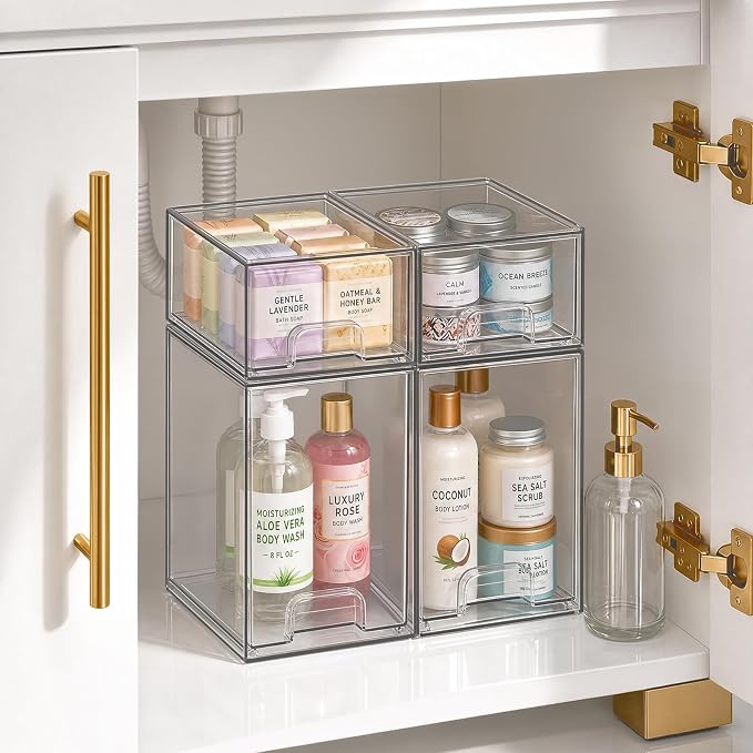 Clear Stackable Storage Drawers, Baby Bottle Organizer, Easily-Access Makeup Organizer, Durable Containers for Bathroom Countertop, Pantry and Medicine Cabinet Organizer