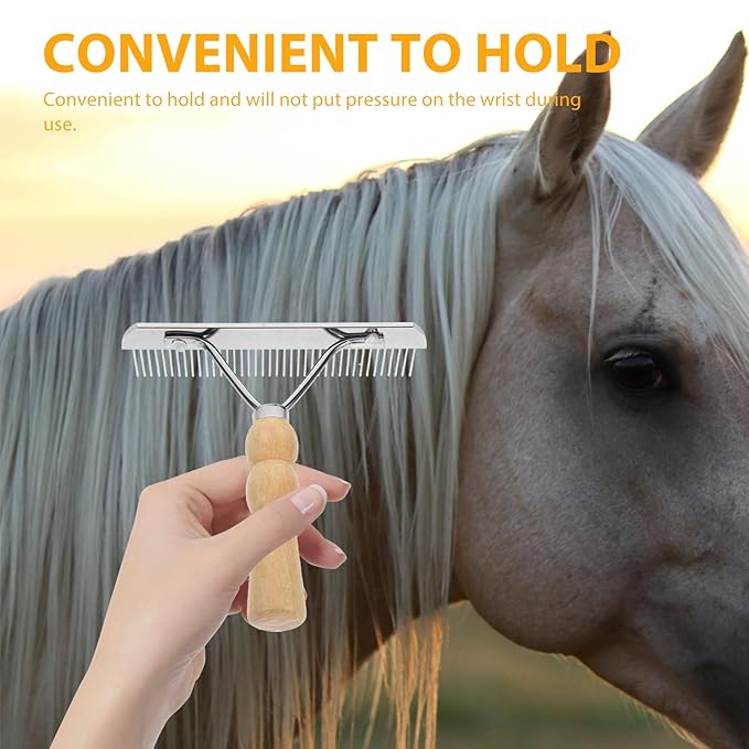 Balacoo 2 Pcs Undercoat Rake for Dogs, Pet Horse Hair Comb with Non-Slip Wooden Handle, Steel Comb for Medium & Large Pets Dog Cat Horse