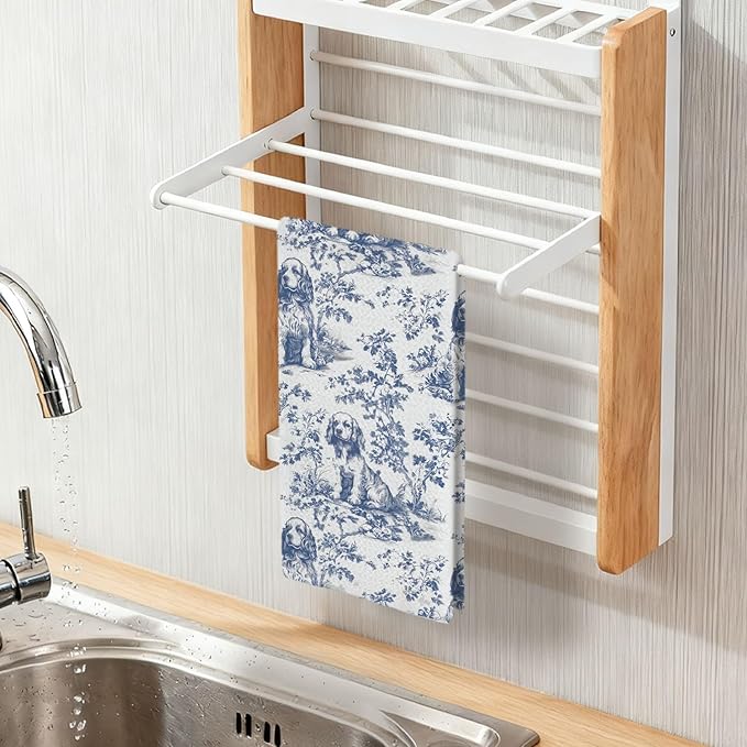 Cocker Spaniel Kitchen Dish Towels,Blue and White Floral Dog Towel Dish Tea Towels, Chinoiserie Decor for Kitchen Bathroom,Cocker Spaniel Gifts for Dog Lover Mom Dad,16x24 Inch