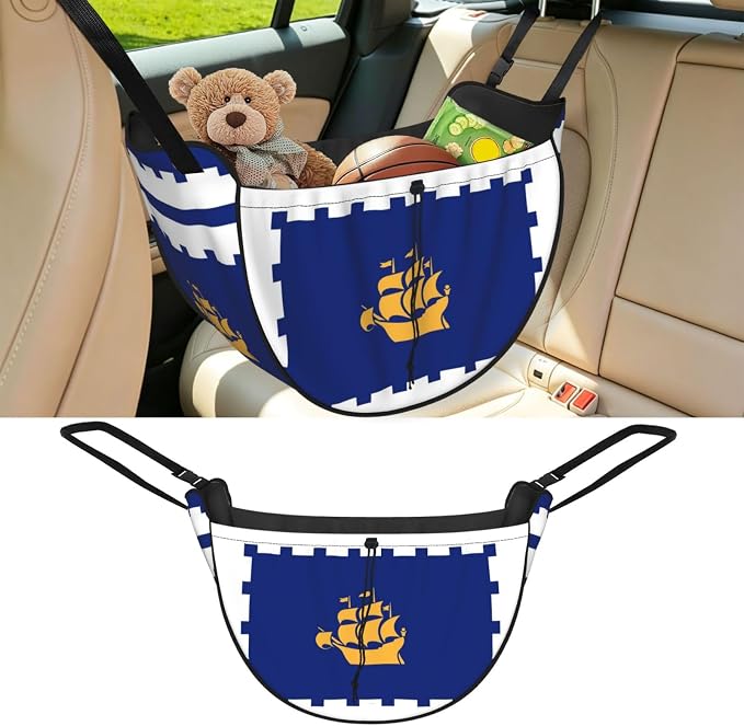 Quebec City Flag Car Seat Organizer-Backseat Storage Bag for Travel | Waterproof Durable. Holds Snacks Gear Essentials. Fits Most Cars.
