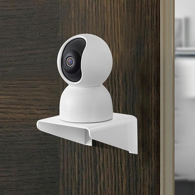 Security Camera Holder and Monitor Wall Mount Shelf, Adhesive No Drilling Floating Organizer for Speakers and Electronics, White 2pcs Wall Hanging Storage Rack for Home Use