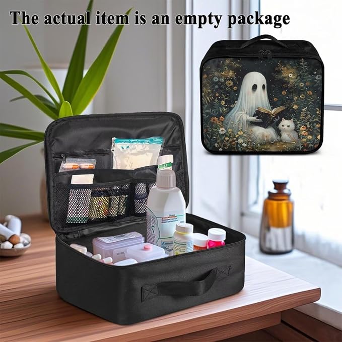 Emergency Kit Bag First Aid Cute Ghost Floral Empty First Aid Bag for Workplace Church and Home Preparedness Built with Abrasion-Resistant Fabric