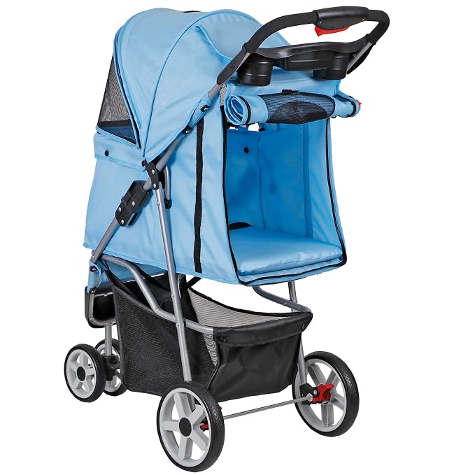 ZENY Pet Stroller for Small/Medium Dogs and Cats Foldable Dog Stroller | with 3 Wheels, Pet Strolling Cart, Dog Travel Carrier with Storage Basket, Cup Holder, Blue