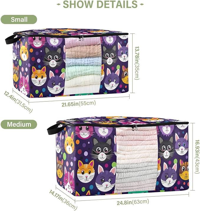 Generic Cute Cat Purple Clothes Storage Bag Bins 2 Pack Foldable Storage Containers Large Closet Organizer with Zipper Quilt Bag for Bed Sheets Clothing Comforters 95L, g355896692p976c1037s2358