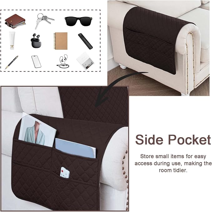 Large Polyester Armrest and Headrest Covers with 2 Pockets | Soft, smooth polyester resists daily wear nonslip silicone backing helps shield recliners and sofas from pet scratches