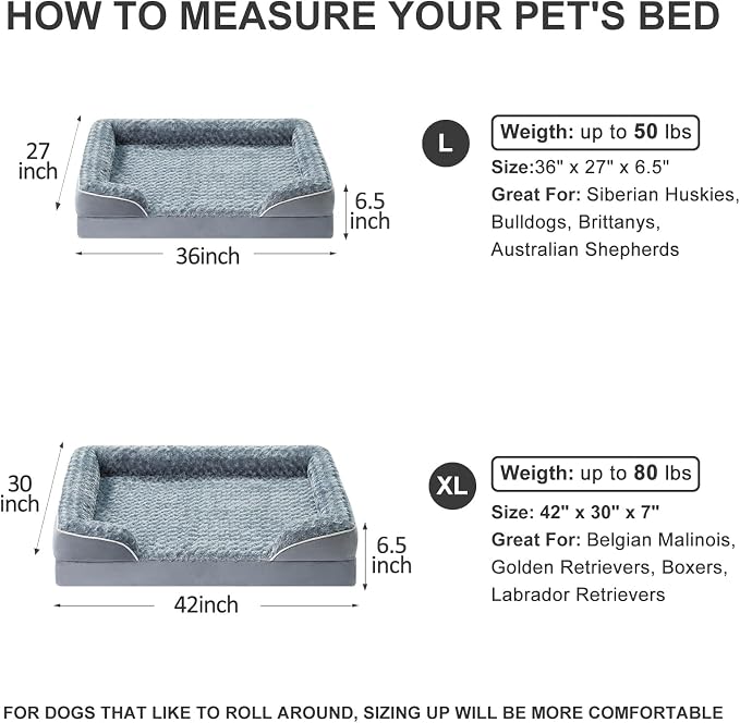 WNPETHOME Dog Beds for Large Sized Dogs, Washable Orthopedic Dog Couch Sofa Bed with Waterproof Lining & Non-Skid Bottom for Pet Sleeping (Pack of 3)