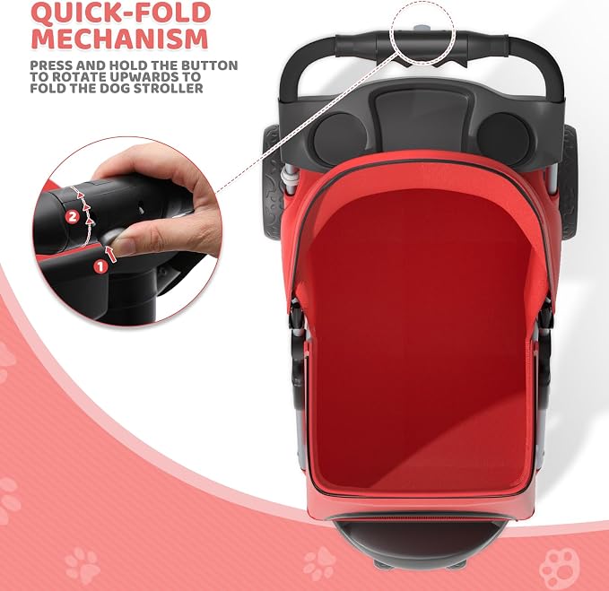 Magshion 3-Wheel Pet Stroller for Small/Medium Dogs & Cats, Up to 33lbs | Foldable Travel Jogger w/ Breathable Mesh Cover, Lightweight Design, Safety Tethers, Cup Holder & Storage Basket